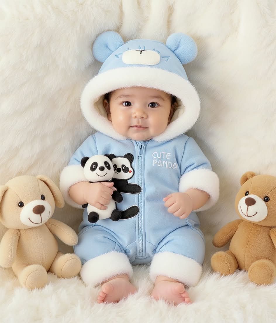 Premium 1-Piece "Cute Panda" Hooded Romper – Ultra-Soft All-Season Jumpsuit for Babies!