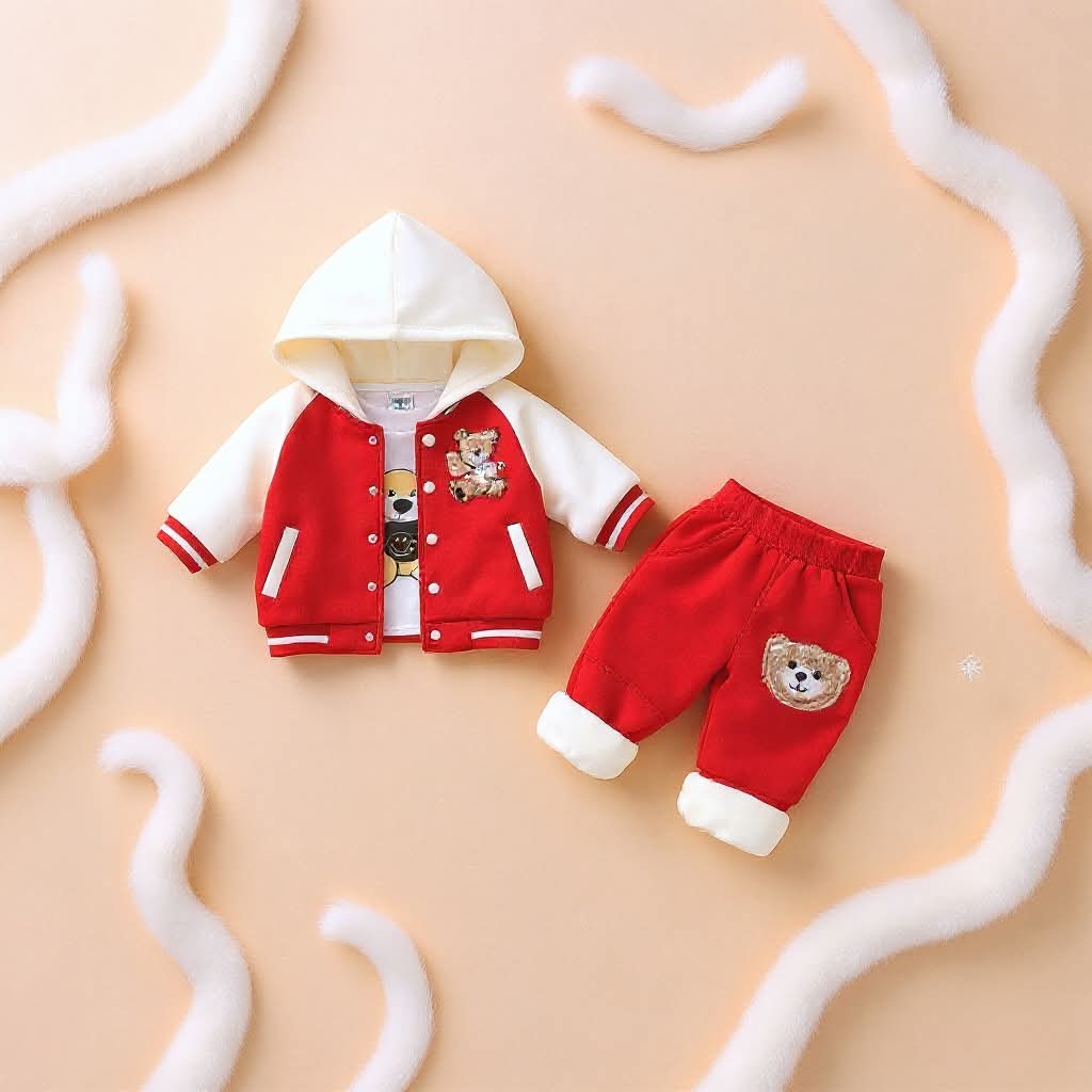 🧸 Cute Teddy Hoodie Boys 3-Piece Co-ord Set 👕✨
