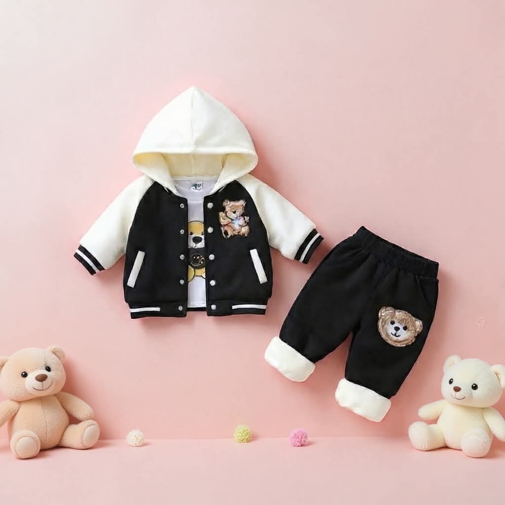 🧸 Cute Teddy Hoodie Boys 3-Piece Co-ord Set 👕✨