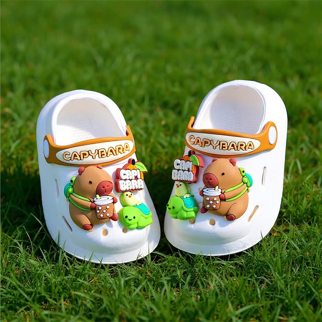 Trendy Unisex Kids Clogs – Lightweight Anti-Slip Cartoon Sandals for Boys & Girls (Pink, Yellow, White