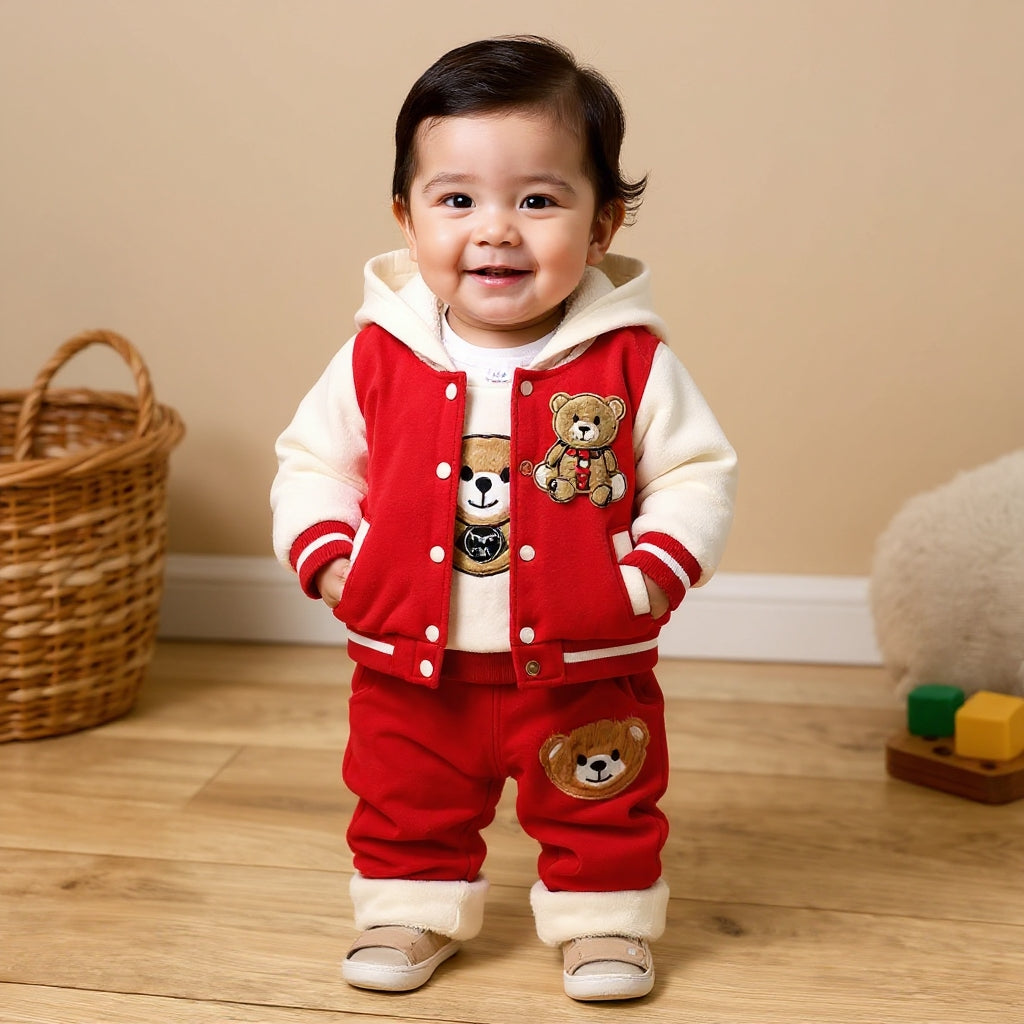 🧸 Cute Teddy Hoodie Boys 3-Piece Co-ord Set 👕✨