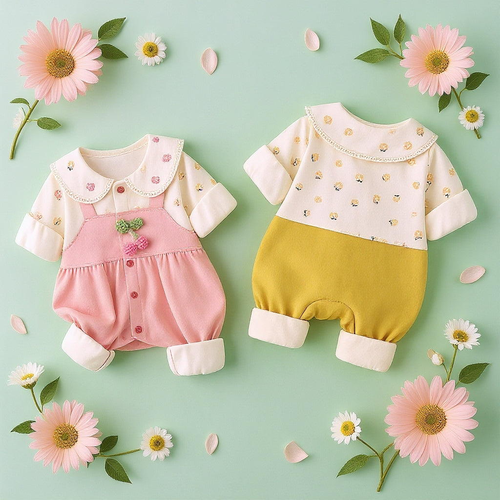 Cute Summer Baby Romper Set – Soft Cotton Floral & Pink Outfit 🌼