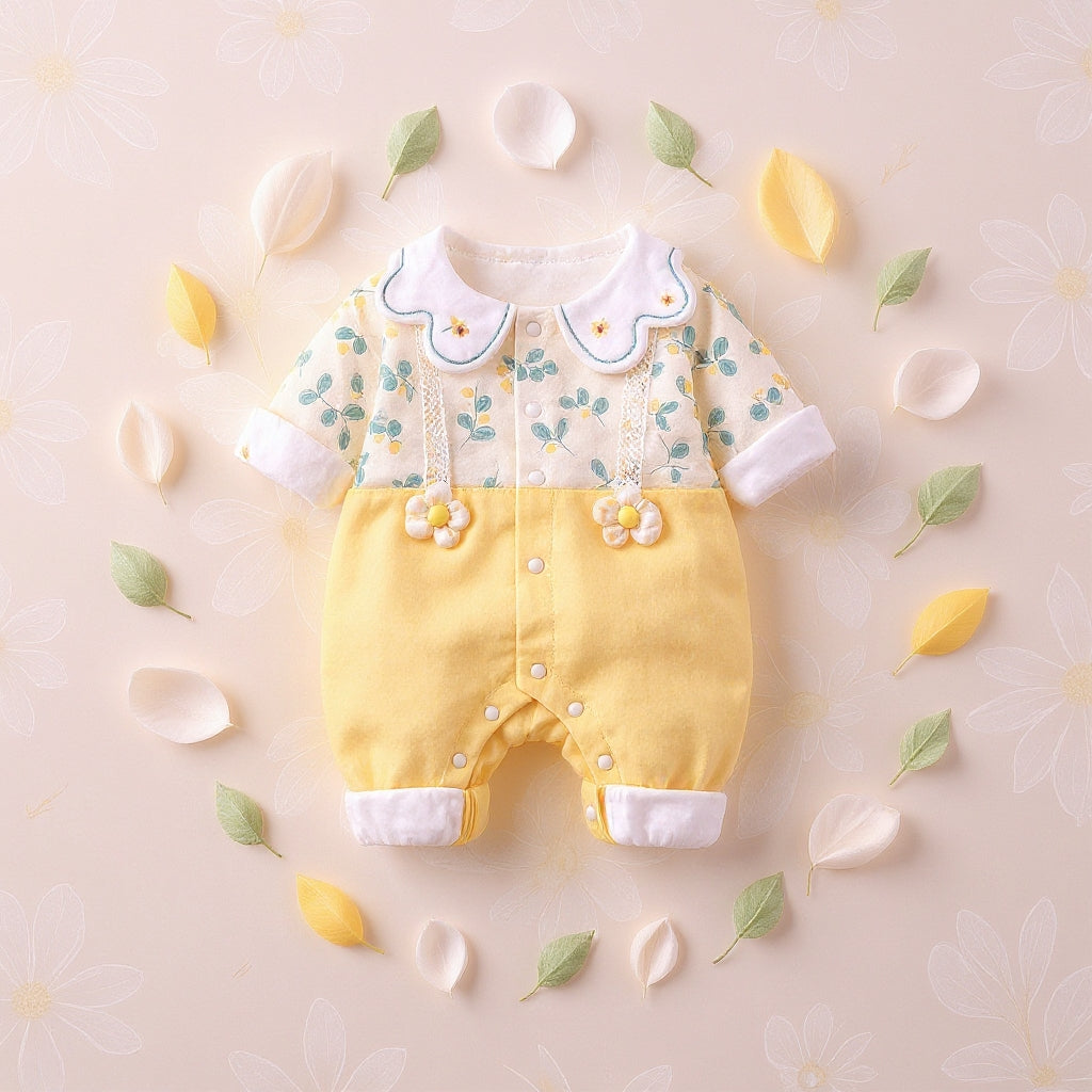 Sunshine Blossom Baby Romper – Soft Summer Floral Cotton Outfit for Girls 🌼👶