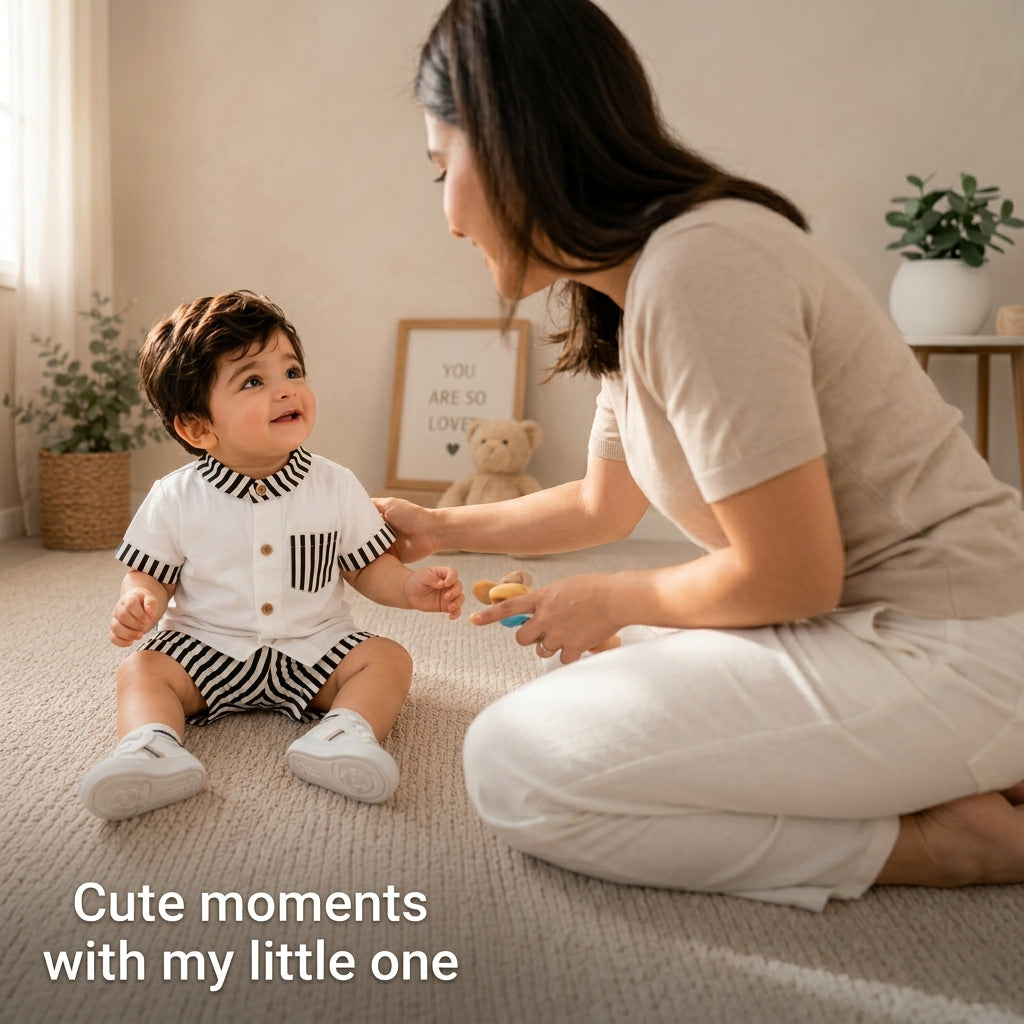 Stylish Kids Summer Co-ord Set | Black & White Striped Half Sleeve Shirt & Shorts Outfit