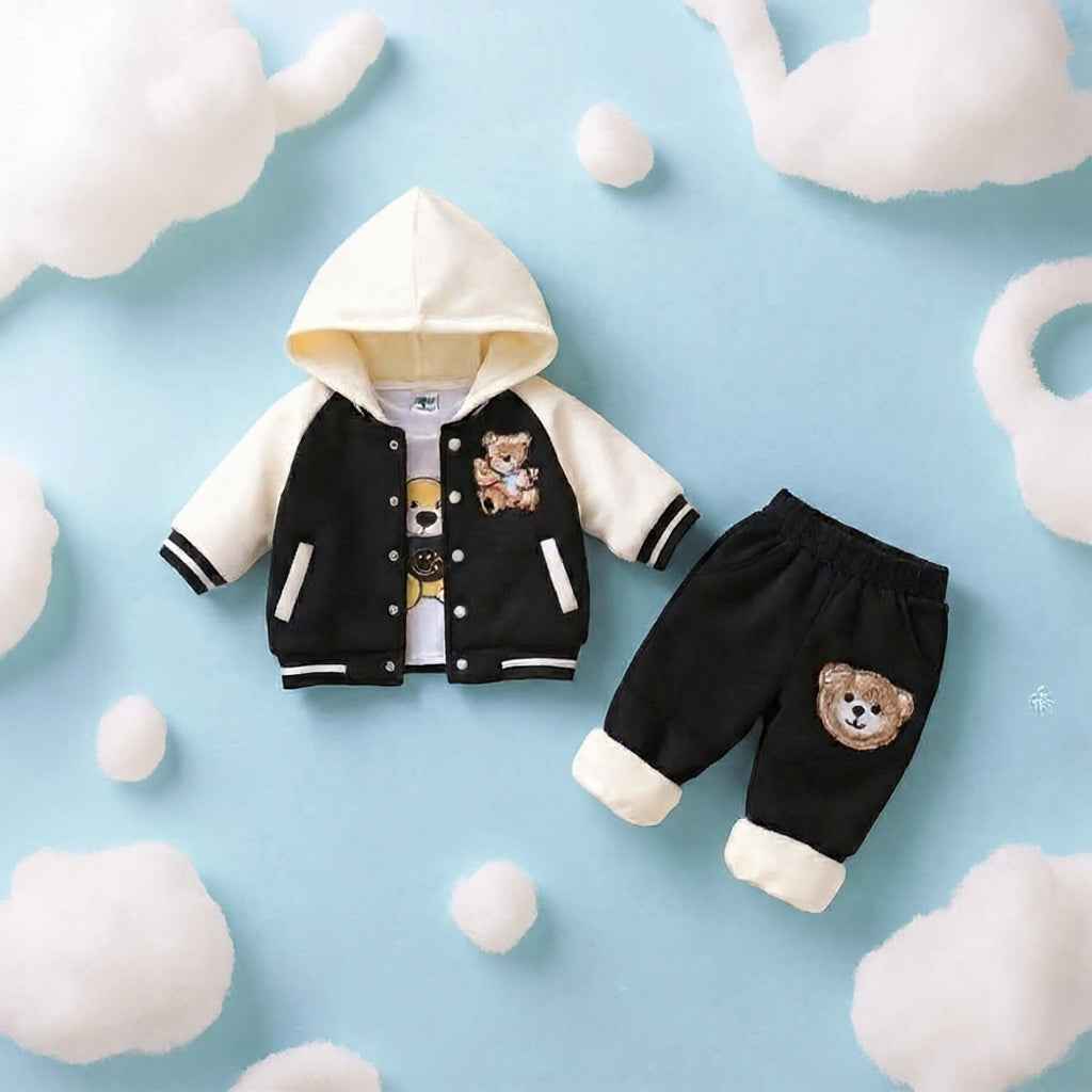 🧸 Cute Teddy Hoodie Boys 3-Piece Co-ord Set 👕✨