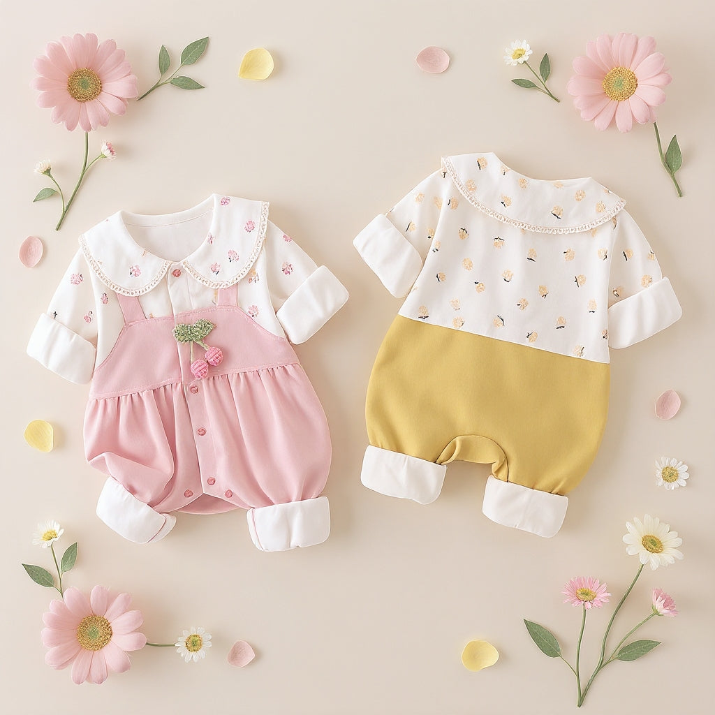 Cute Summer Baby Romper Set – Soft Cotton Floral & Pink Outfit 🌼