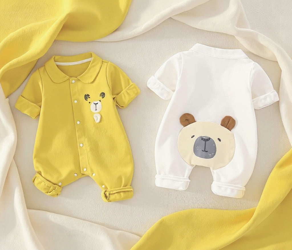 Cute Baby Romper Jumpsuit Set for Boys & Girls | Soft Cotton Half Sleeve Newborn Dress with Bear Design | Comfortable Summer Wear for 0-12 Months Babies