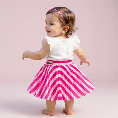 Baby Girls Pink Striped Skirt – Single Piece Only | Pleated Cute Skirt for 1–4 Years