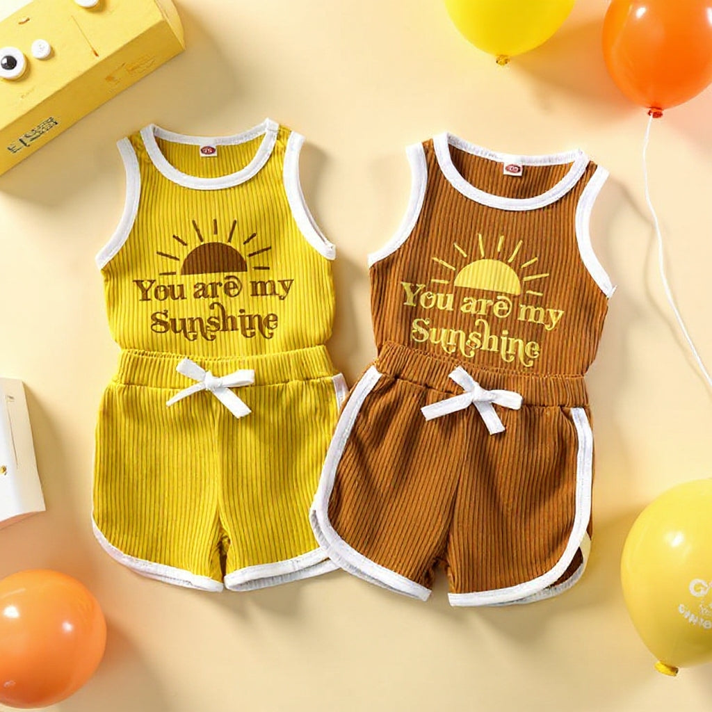 ✨ Sunshine Ribbed Kids Summer Co-Ord Set ☀️ | Soft Cotton Sleeveless Top & Shorts for Baby Boys & Girls (0-5 Years)