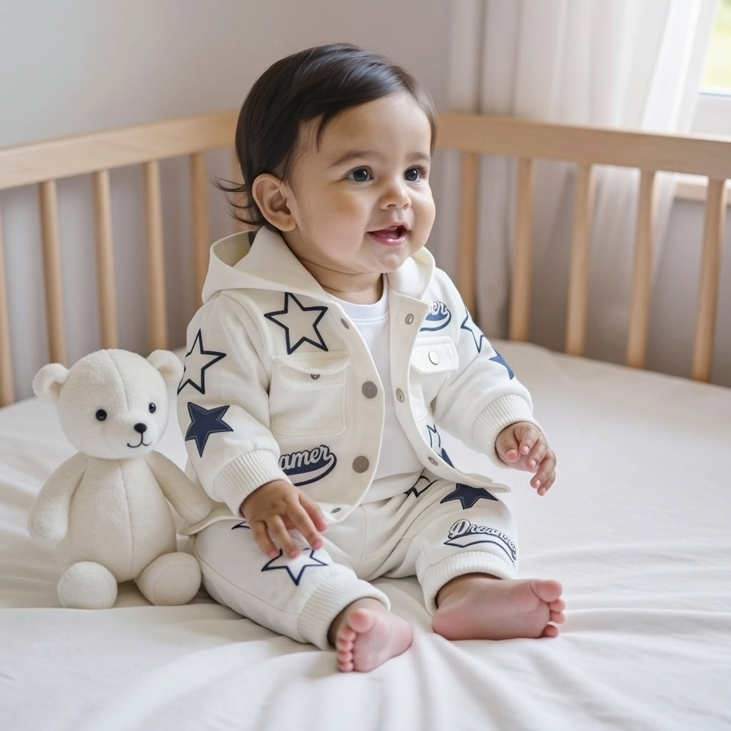 Dreamer Star Denim Jacket & Pants Set for Baby Boys 🌟 Premium 3-Piece Co-ord Set | 4 Colors Available