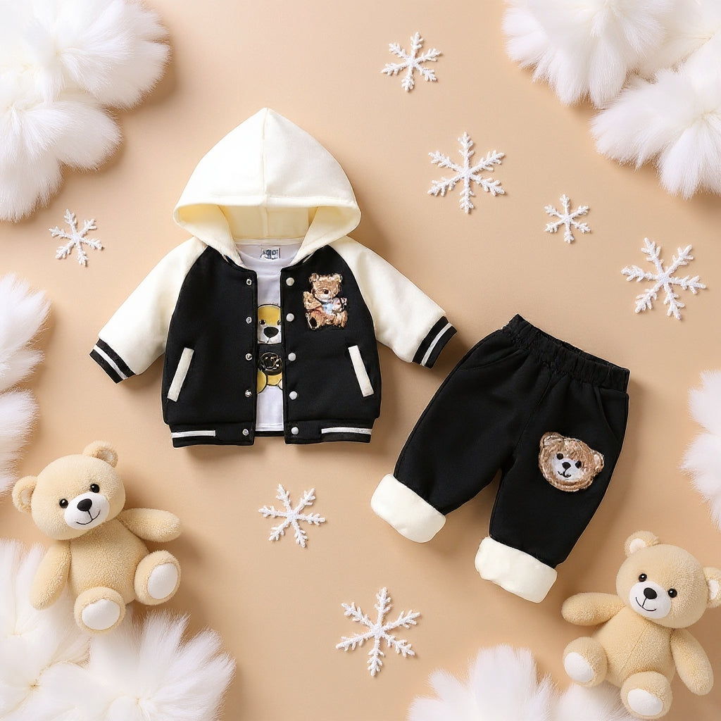 🧸 Cute Teddy Hoodie Boys 3-Piece Co-ord Set 👕✨
