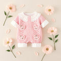 Summer Journey Baby Romper – Pink, Light Yellow & Beige Cute Teddy Cotton Outfit (C