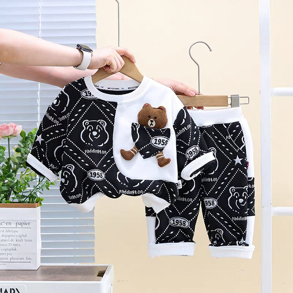 Cute Teddy Print Boys Co-ord Set
