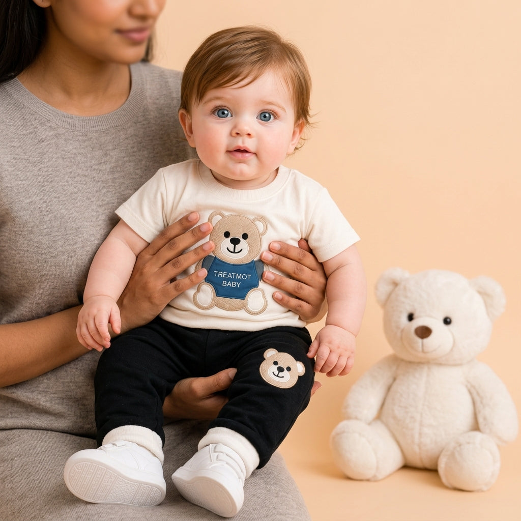 🧸 Cute Bear Hoodie 3-Piece Baby Clothing Set | Soft Cotton Blend Jacket, T-Shirt & Jogger Pant | Premium Kids Outfit | Unisex | All Season Wear (0-5 Years)