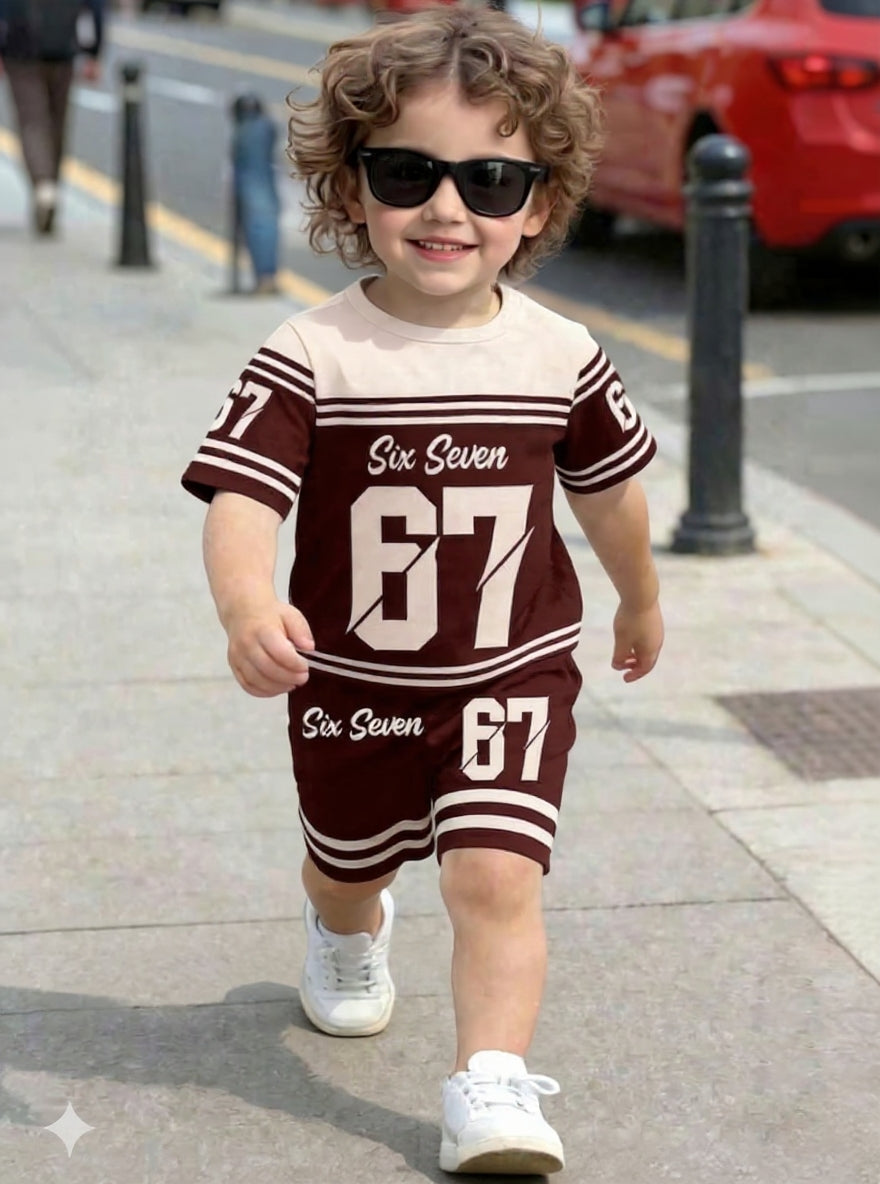 Cute Six Seven 67 Kids Summer Co-Ord Set | Soft Cotton T-Shirt & Shorts Outfit for Boys & Girls