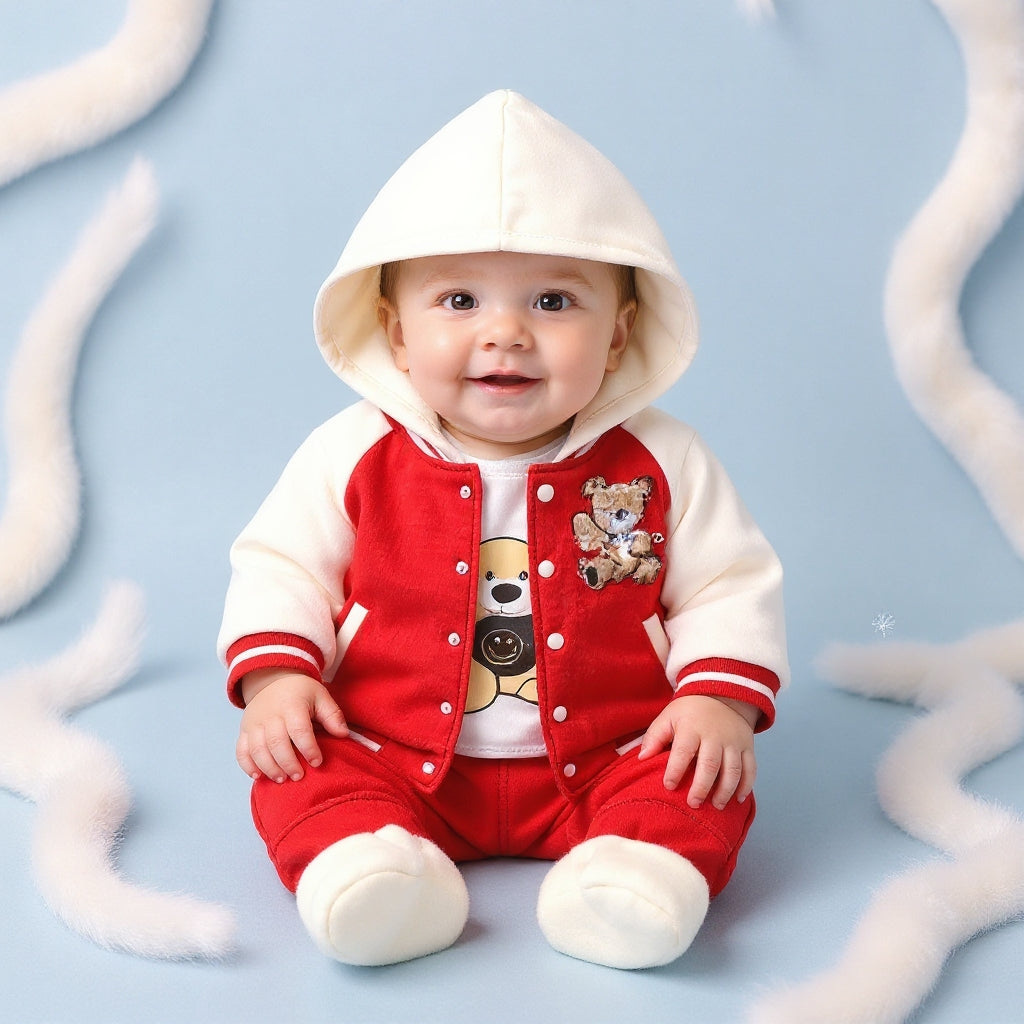🧸 Cute Teddy Hoodie Boys 3-Piece Co-ord Set 👕✨