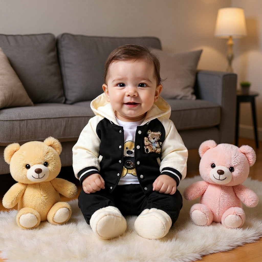 🧸 Cute Teddy Hoodie Boys 3-Piece Co-ord Set 👕✨