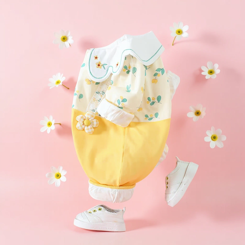 Sunshine Blossom Baby Romper – Soft Summer Floral Cotton Outfit for Girls 🌼👶