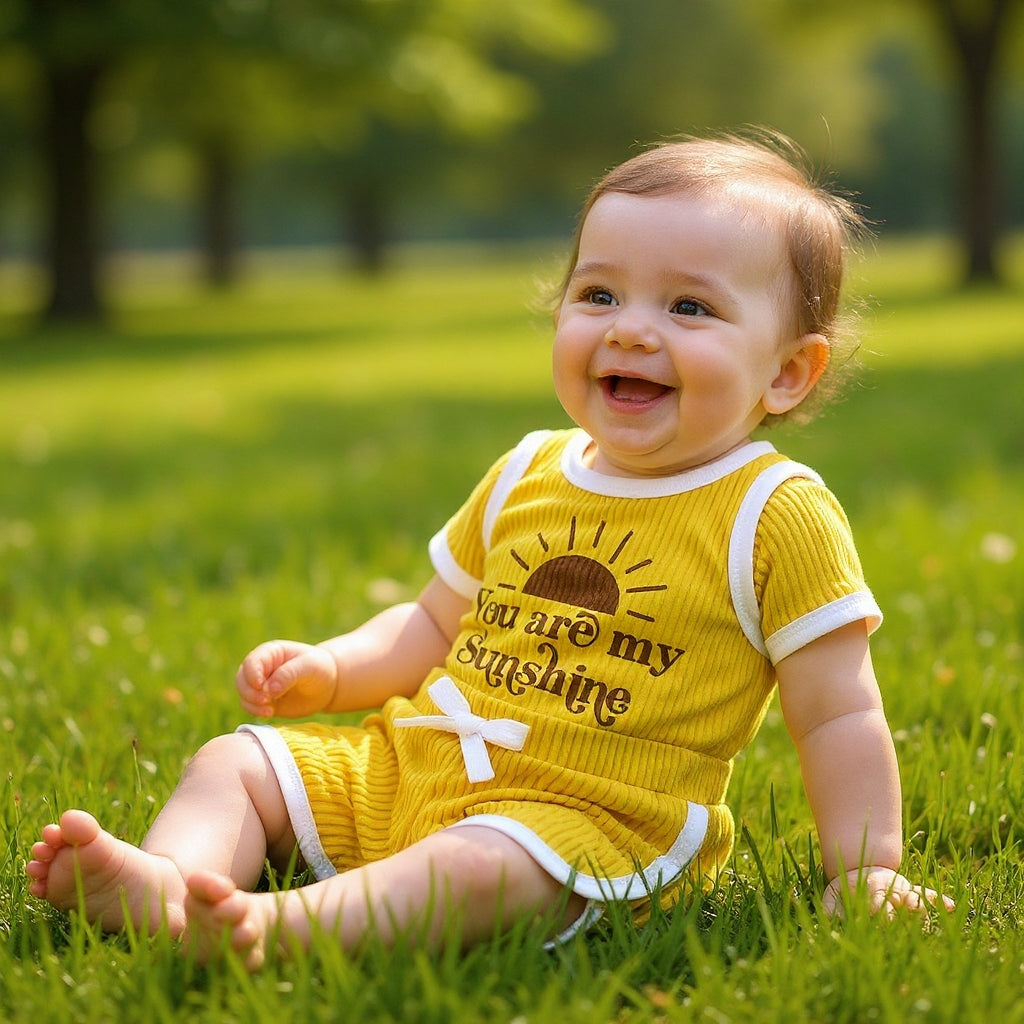 ✨ Sunshine Ribbed Kids Summer Co-Ord Set ☀️ | Soft Cotton Sleeveless Top & Shorts for Baby Boys & Girls (0-5 Years)