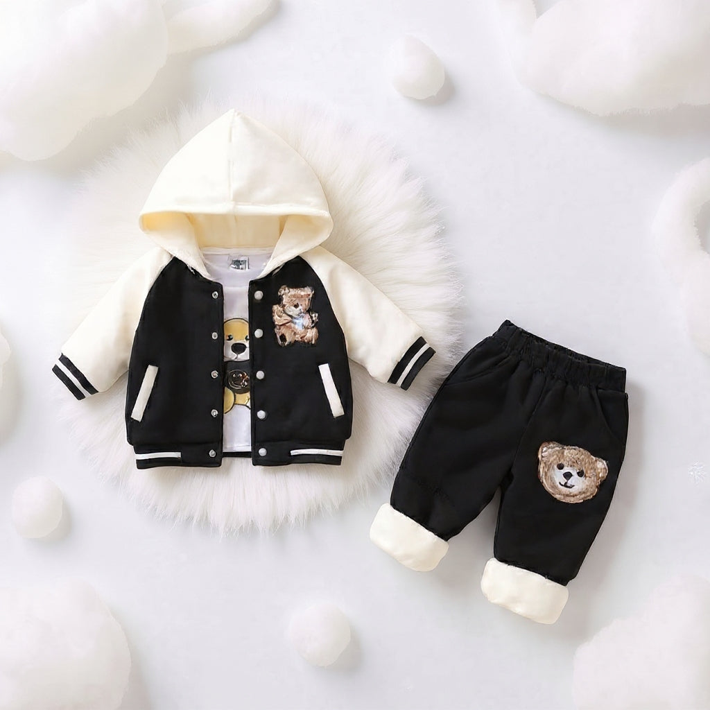 🧸 Cute Teddy Hoodie Boys 3-Piece Co-ord Set 👕✨