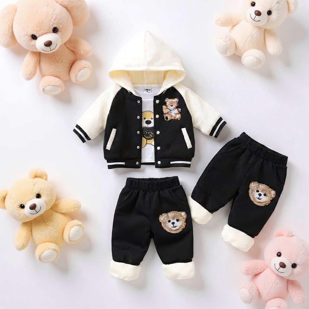 🧸 Cute Teddy Hoodie Boys 3-Piece Co-ord Set 👕✨