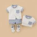 Baby Boys White & Sky Blue Striped Summer Co-Ord Set
