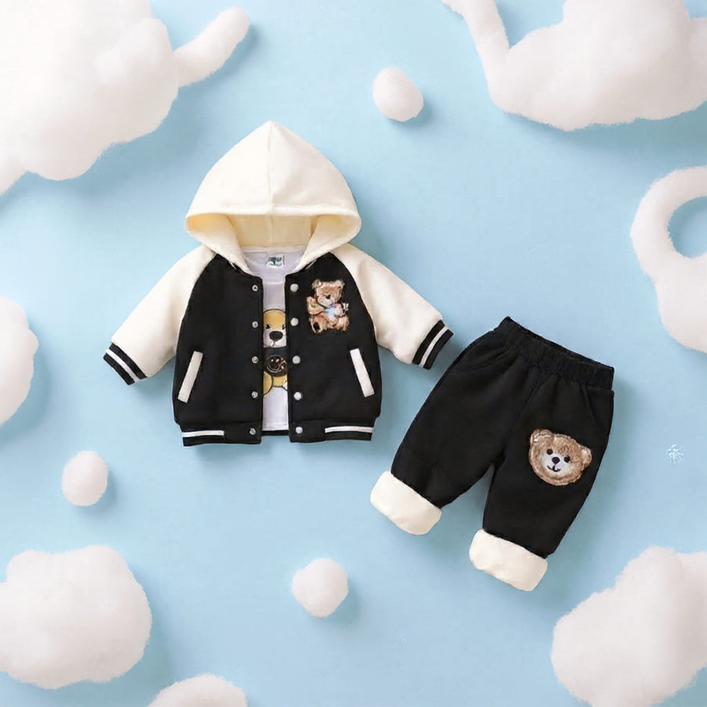 🧸 Cute Teddy Hoodie Boys 3-Piece Co-ord Set 👕✨