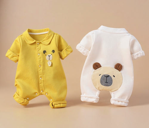 Cute Baby Romper Jumpsuit Set for Boys & Girls | Soft Cotton Half Sleeve Newborn Dress with Bear Design | Comfortable Summer Wear for 0-12 Months Babies