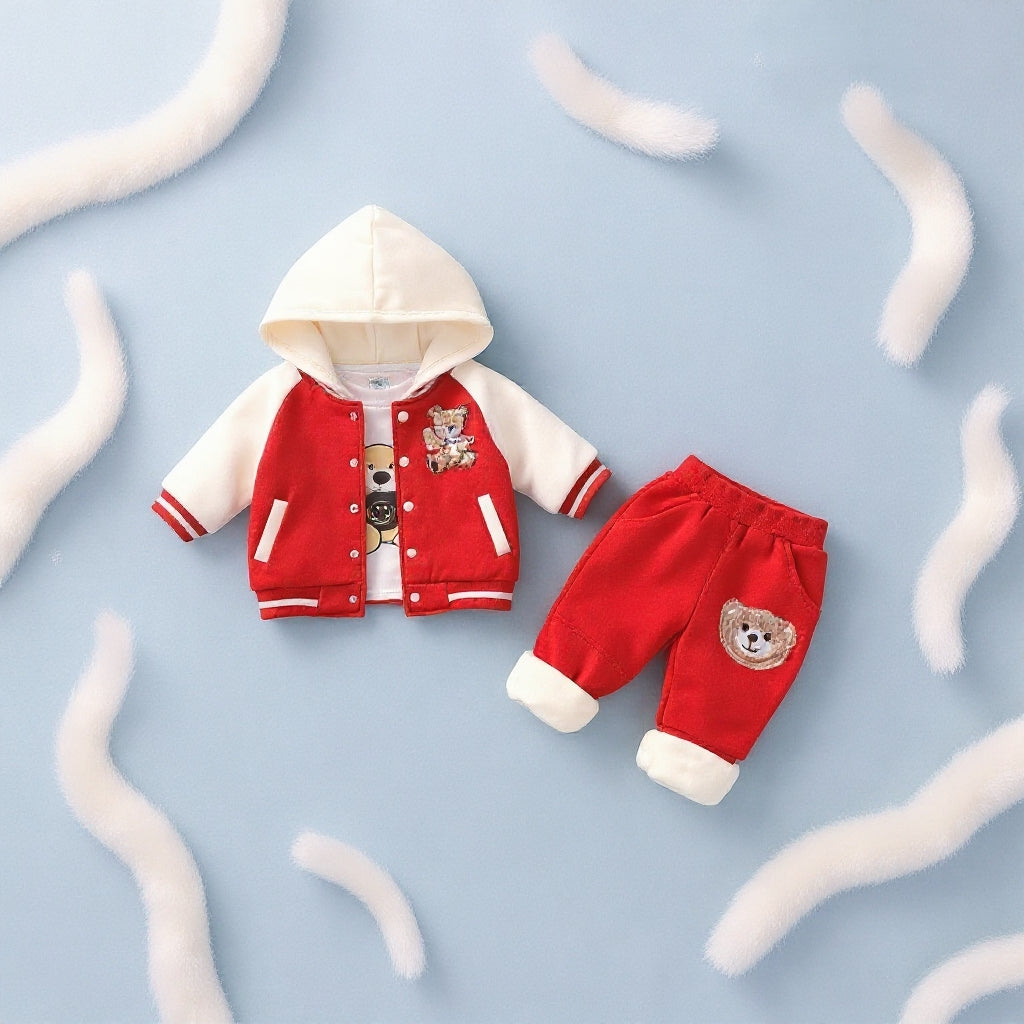 🧸 Cute Teddy Hoodie Boys 3-Piece Co-ord Set 👕✨