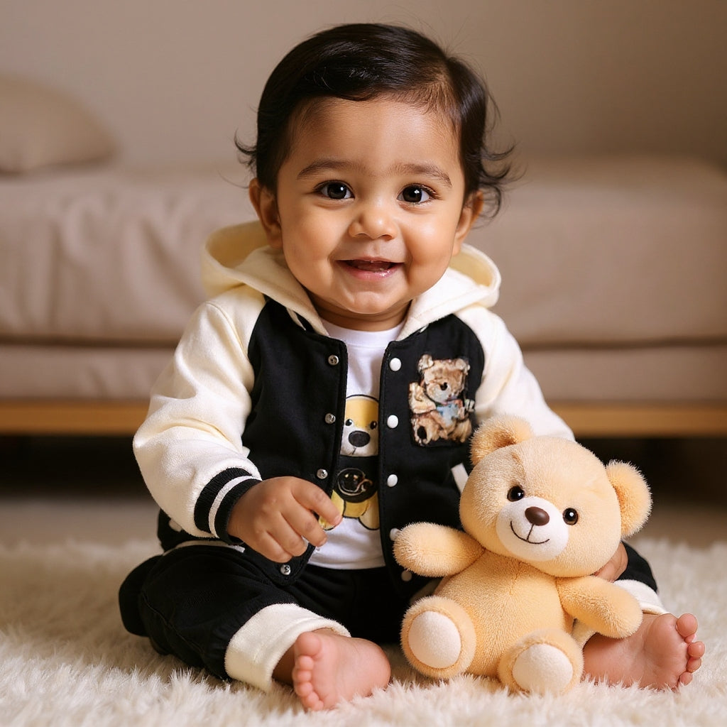 🧸 Cute Teddy Hoodie Boys 3-Piece Co-ord Set 👕✨