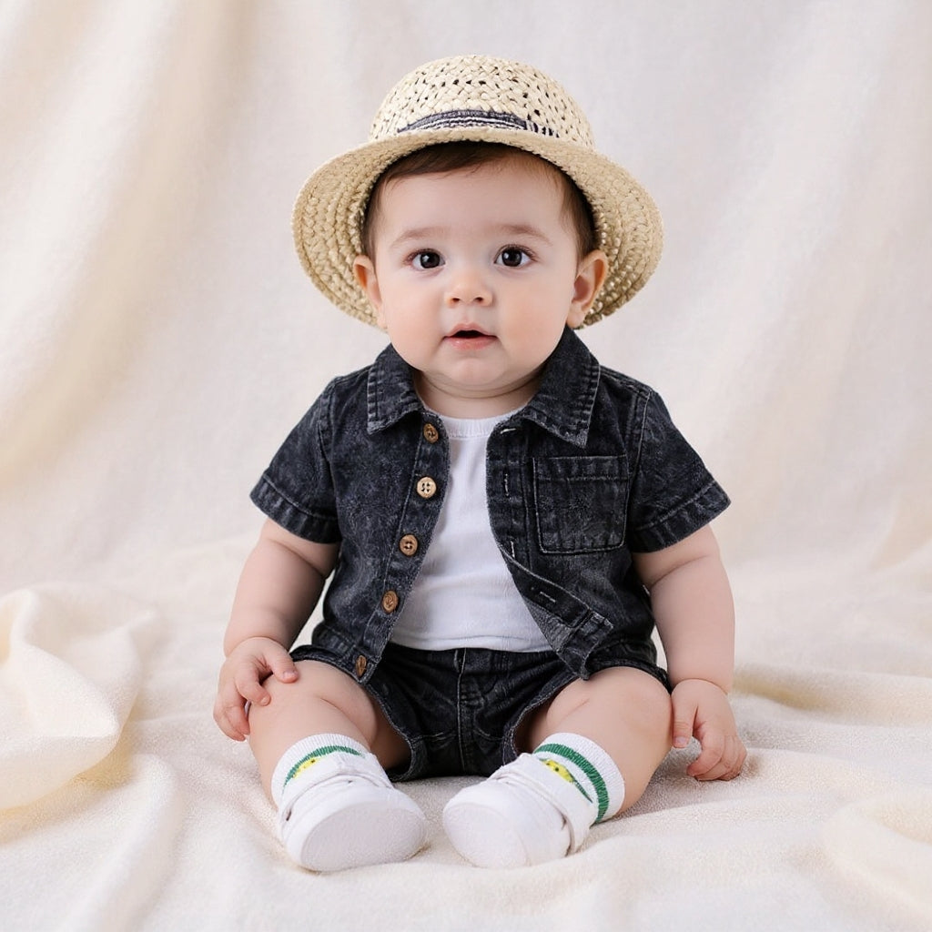 Baby & Kids Denim Co-ord Set | Shirt + T-Shirt + Shorts | Unisex (8M–5Y)