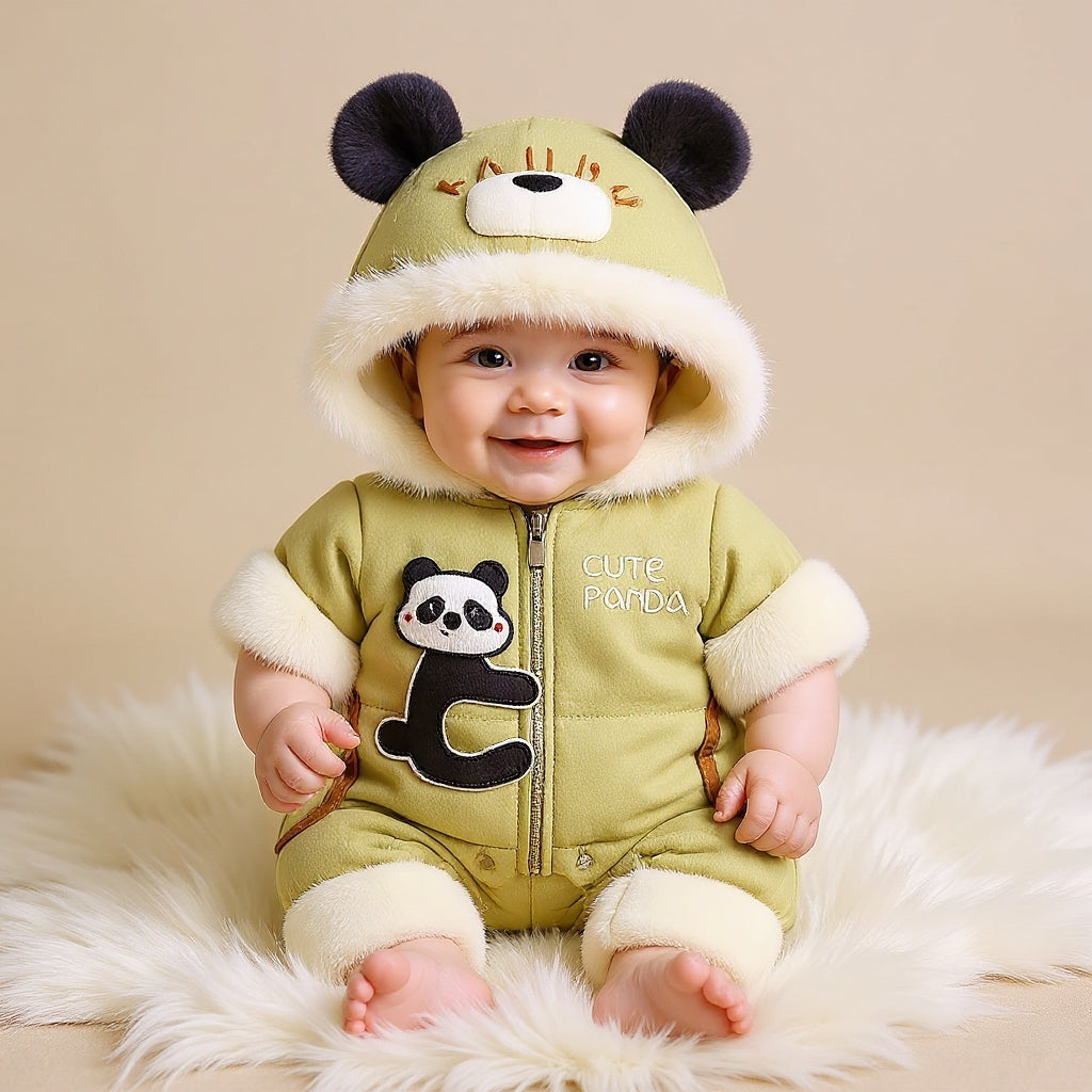 Premium 1-Piece "Cute Panda" Hooded Romper – Ultra-Soft All-Season Jumpsuit for Babies!
