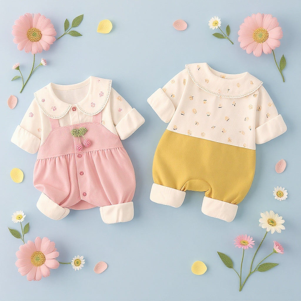Cute Summer Baby Romper Set – Soft Cotton Floral & Pink Outfit 🌼