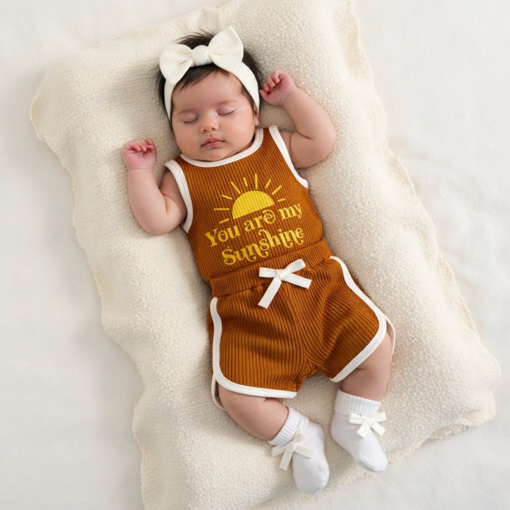 ✨ Sunshine Ribbed Kids Summer Co-Ord Set ☀️ | Soft Cotton Sleeveless Top & Shorts for Baby Boys & Girls (0-5 Years)