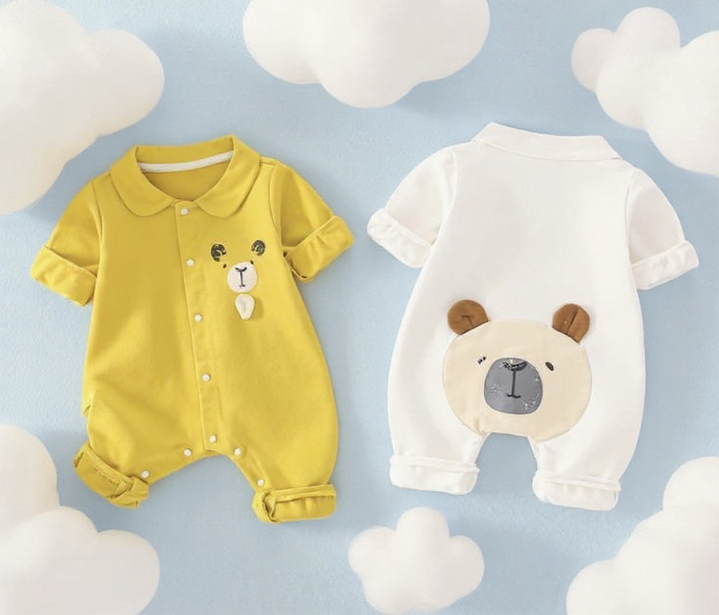 Cute Baby Romper Jumpsuit Set for Boys & Girls | Soft Cotton Half Sleeve Newborn Dress with Bear Design | Comfortable Summer Wear for 0-12 Months Babies