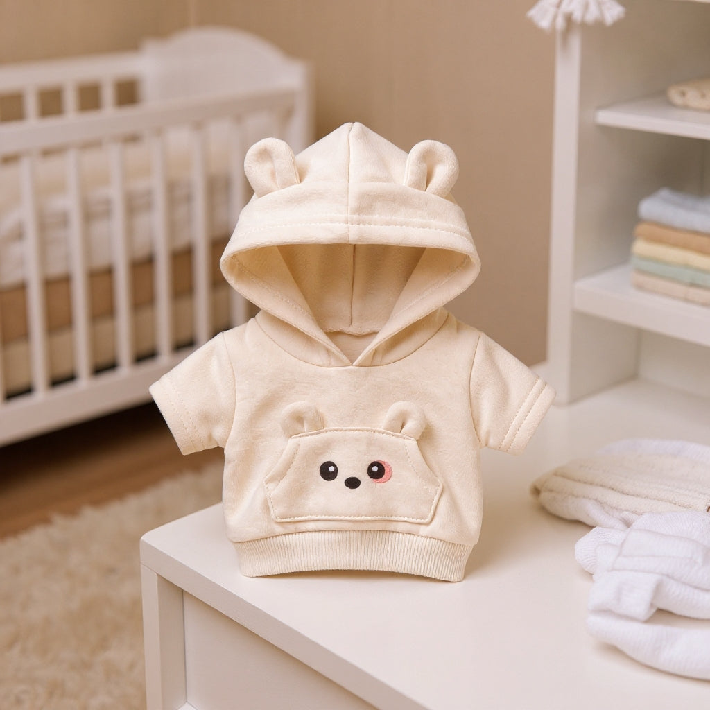 Adorable Bear-Ear Hoodie & Shorts Co-ord Set for Babies – Soft Cotton, Cute Pouch Pocket Design (Cream/Brown)