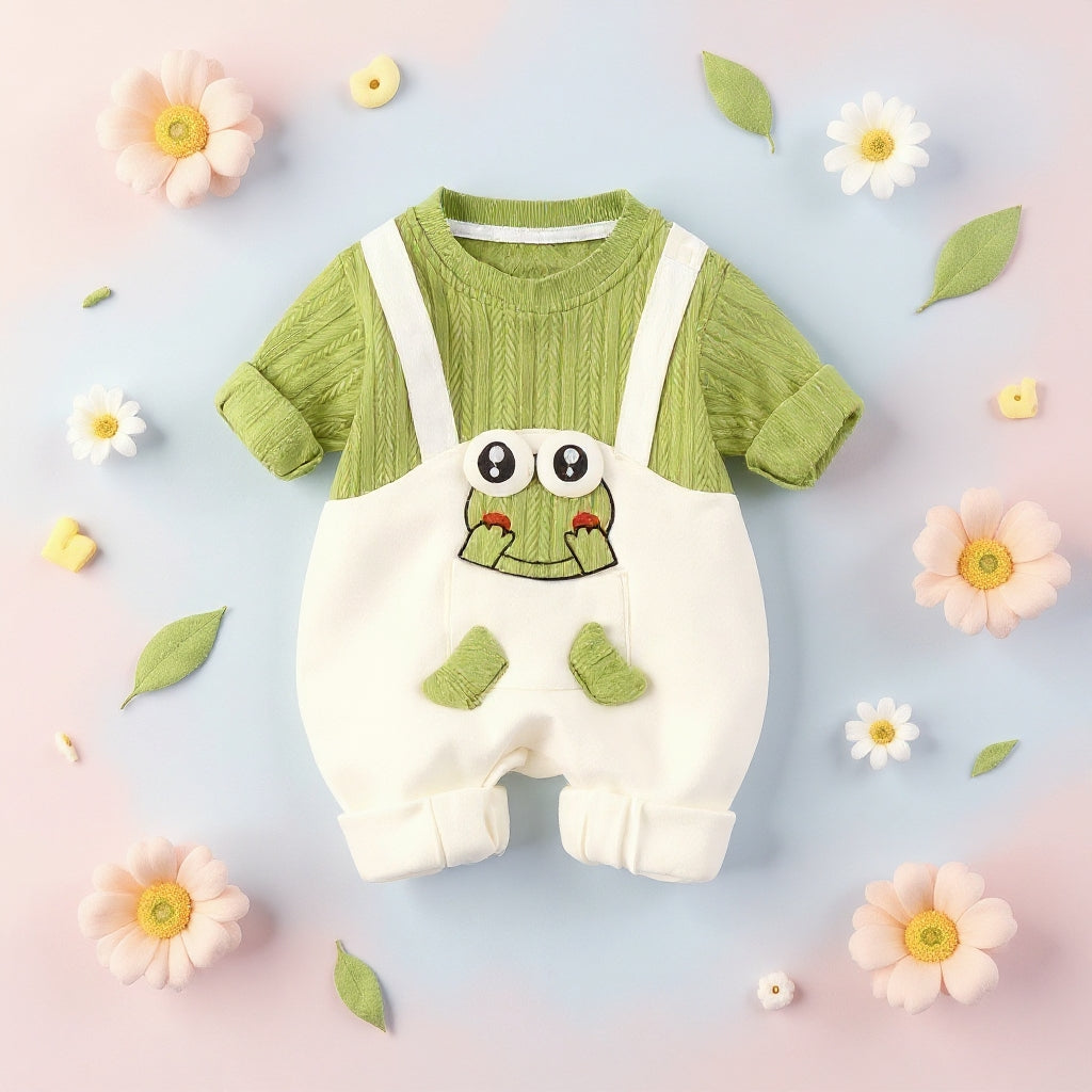 Little Frog Summer Baby Romper – Cute Green Cotton Outfit for Babies 🐸☀️
