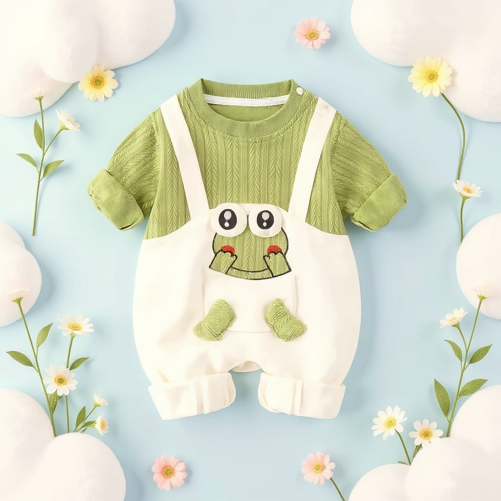 Little Frog Summer Baby Romper – Cute Green Cotton Outfit for Babies 🐸☀️