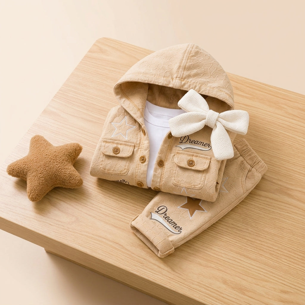 Dreamer Star Denim Jacket & Pants Set for Baby Boys 🌟 Premium 3-Piece Co-ord Set | 4 Colors Available