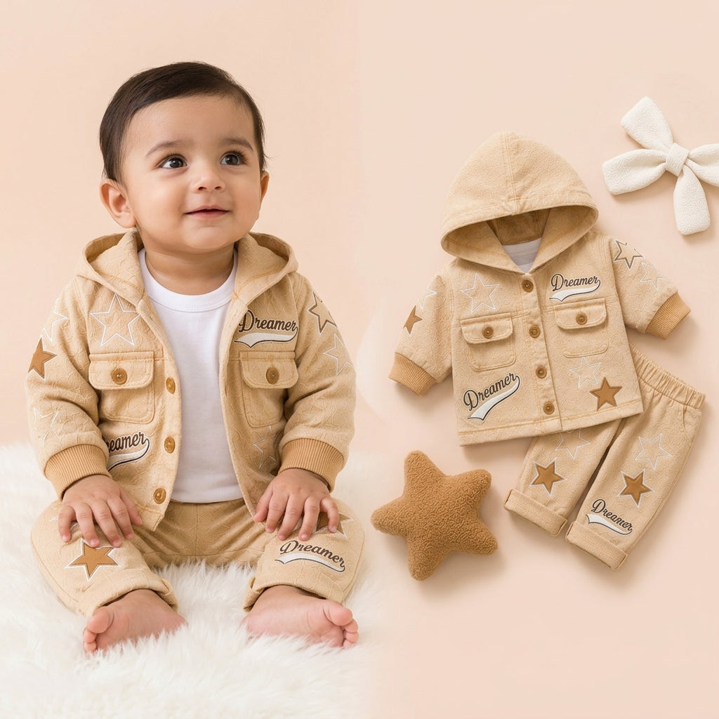 Dreamer Star Denim Jacket & Pants Set for Baby Boys 🌟 Premium 3-Piece Co-ord Set | 4 Colors Available