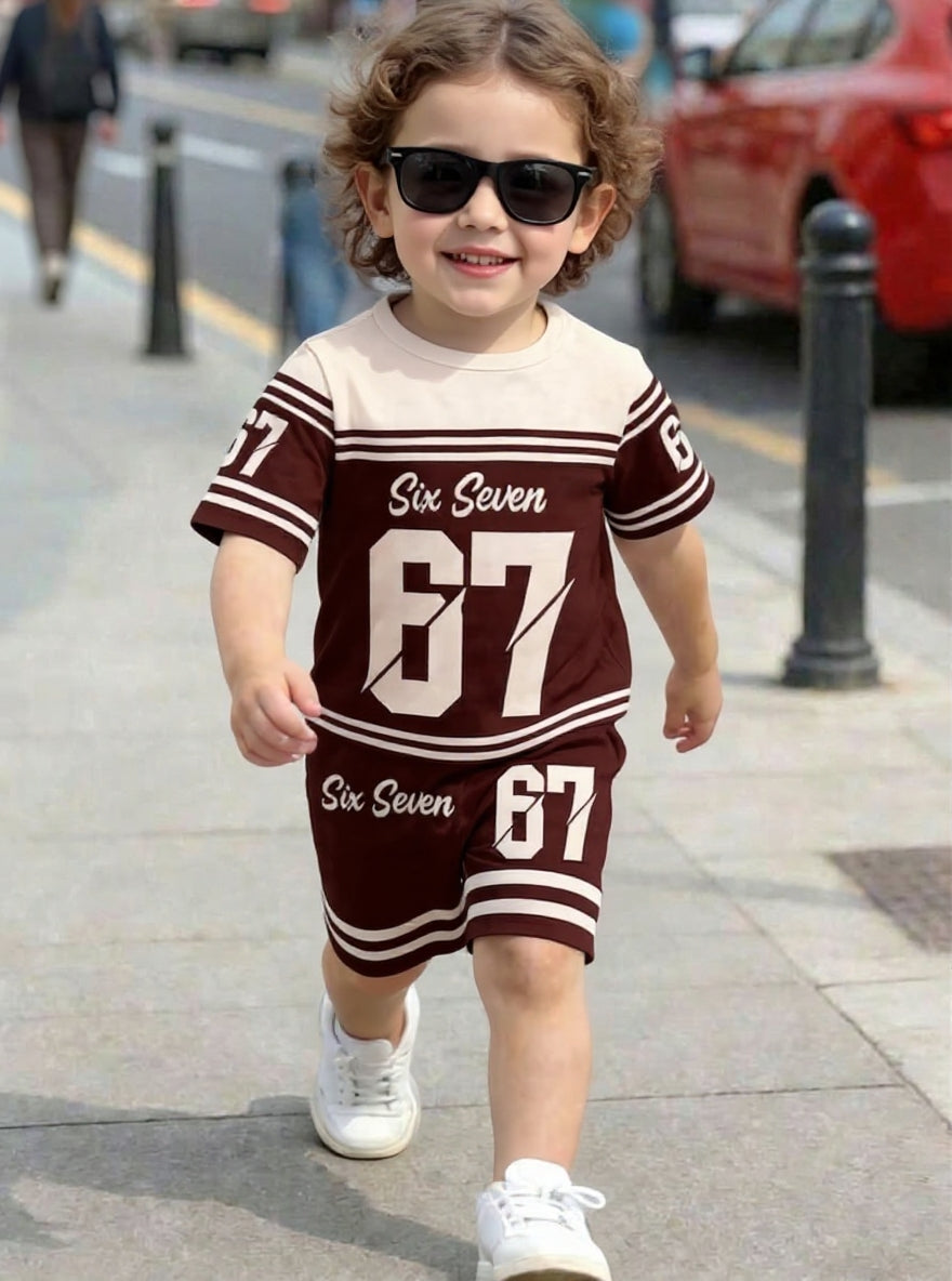 Cute Six Seven 67 Kids Summer Co-Ord Set | Soft Cotton T-Shirt & Shorts Outfit for Boys & Girls