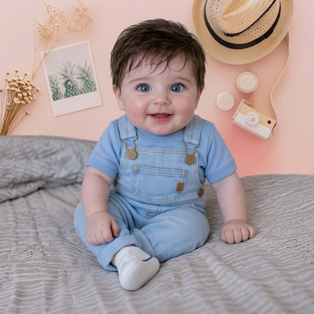 Baby Boy Denim Dungaree Set with Blue Tee 👶🩵