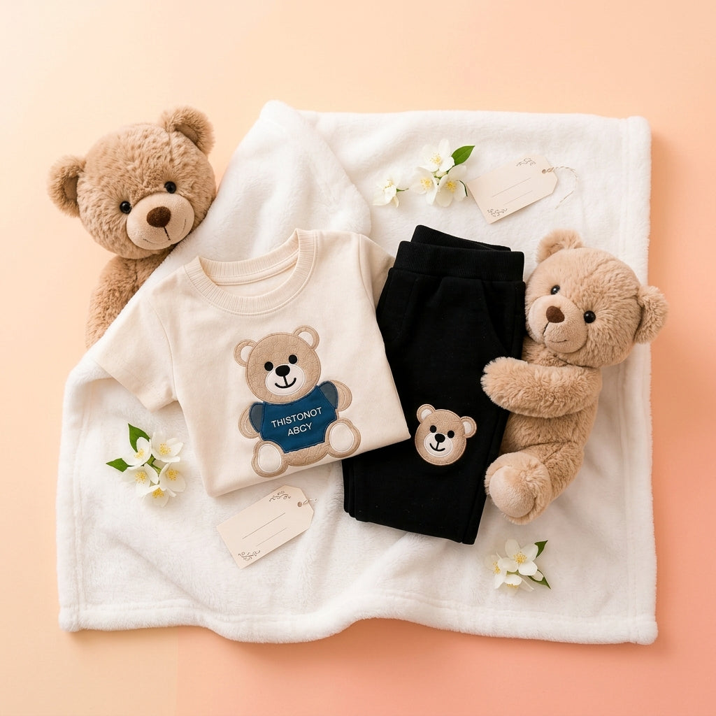 🧸 Cute Bear Hoodie 3-Piece Baby Clothing Set | Soft Cotton Blend Jacket, T-Shirt & Jogger Pant | Premium Kids Outfit | Unisex | All Season Wear (0-5 Years)