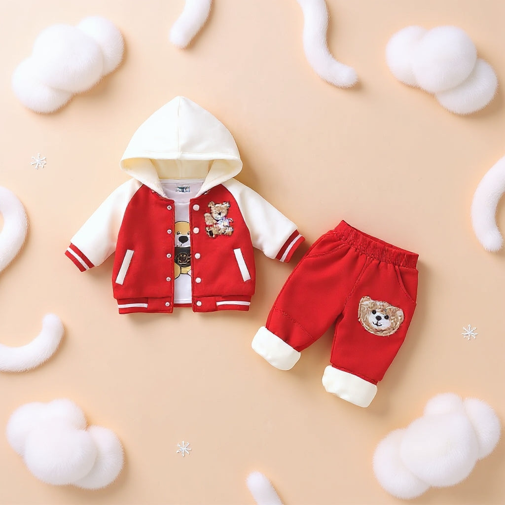 🧸 Cute Teddy Hoodie Boys 3-Piece Co-ord Set 👕✨
