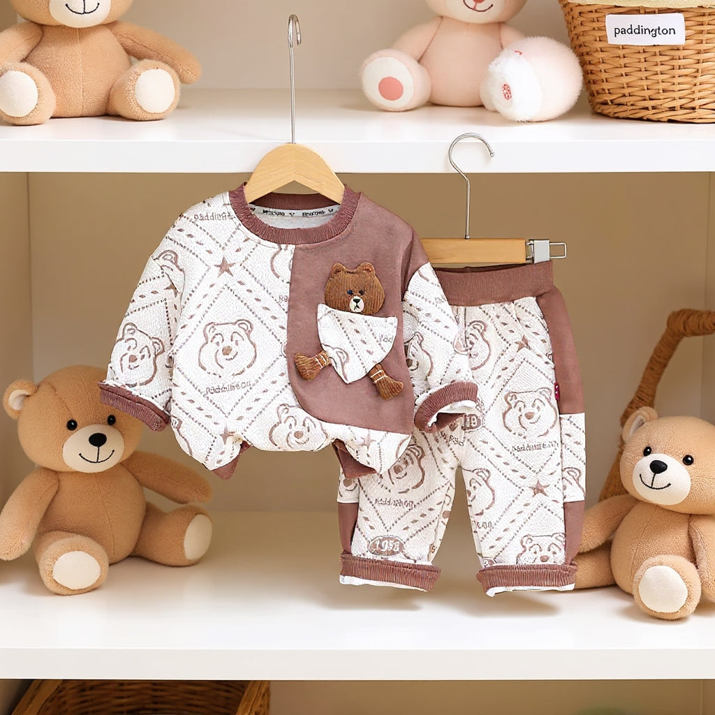 Cute Teddy Print Boys Co-ord Set