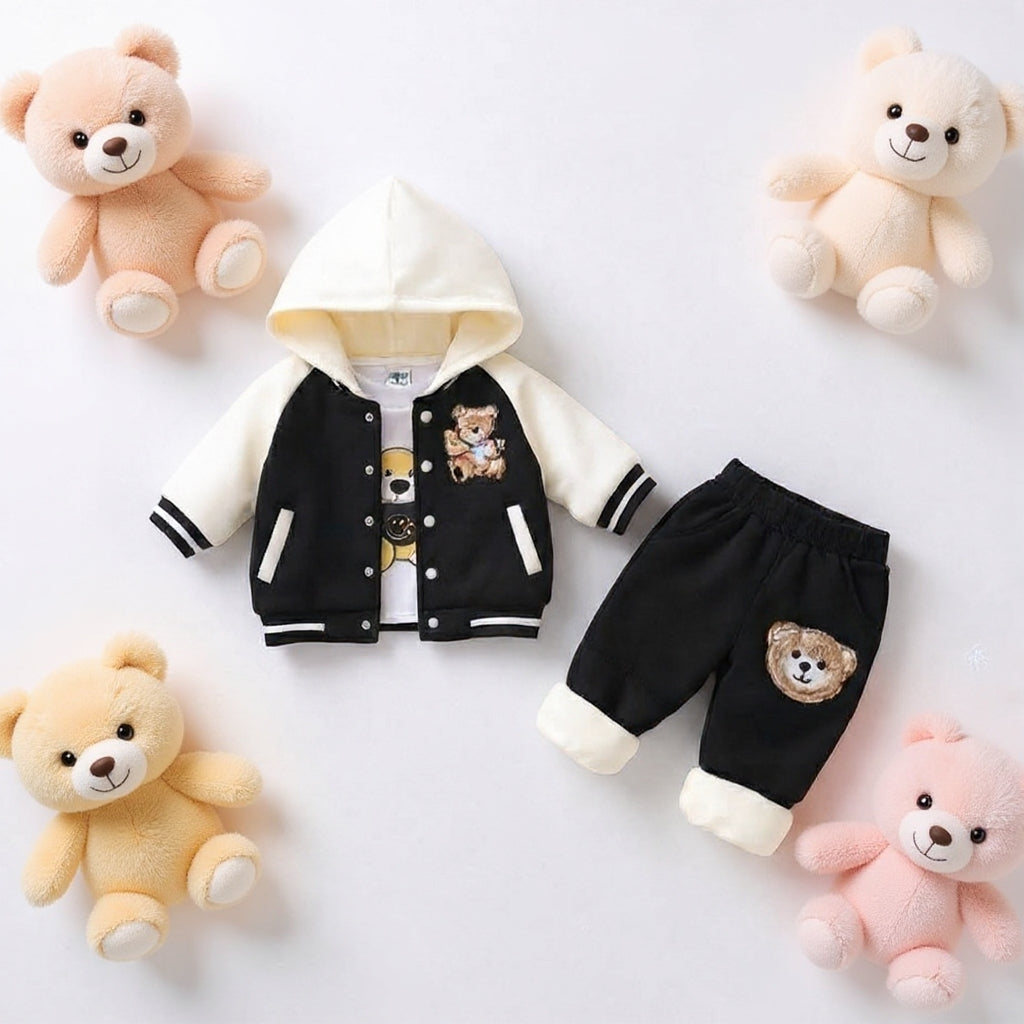 🧸 Cute Teddy Hoodie Boys 3-Piece Co-ord Set 👕✨