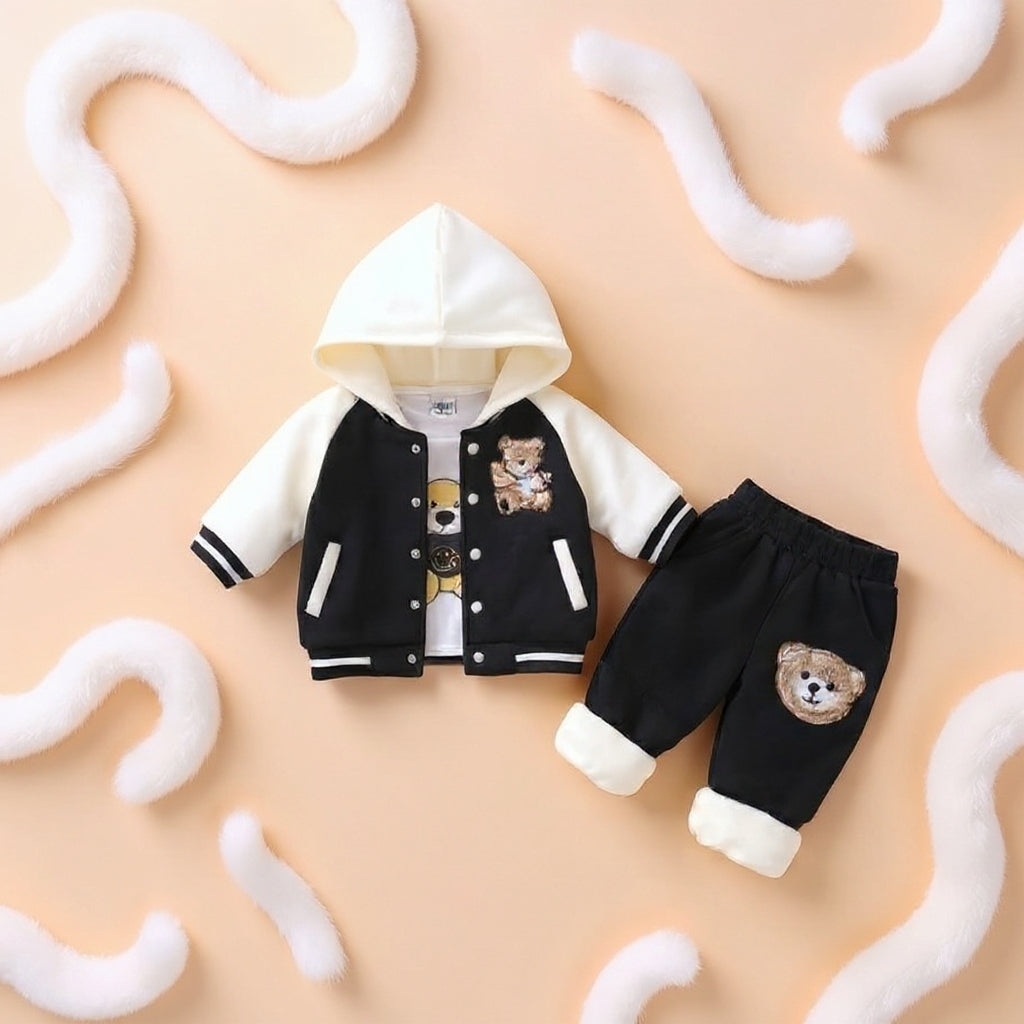 🧸 Cute Teddy Hoodie Boys 3-Piece Co-ord Set 👕✨