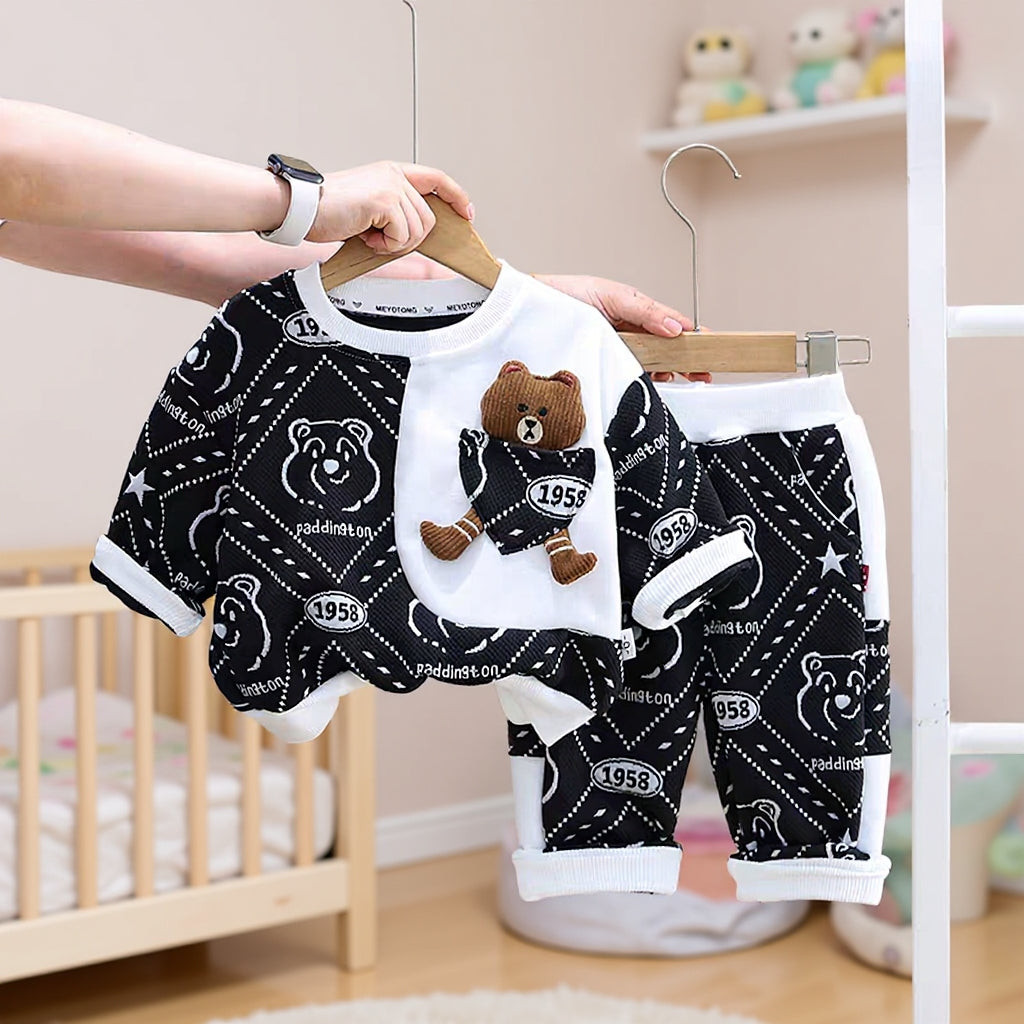 Cute Teddy Print Boys Co-ord Set