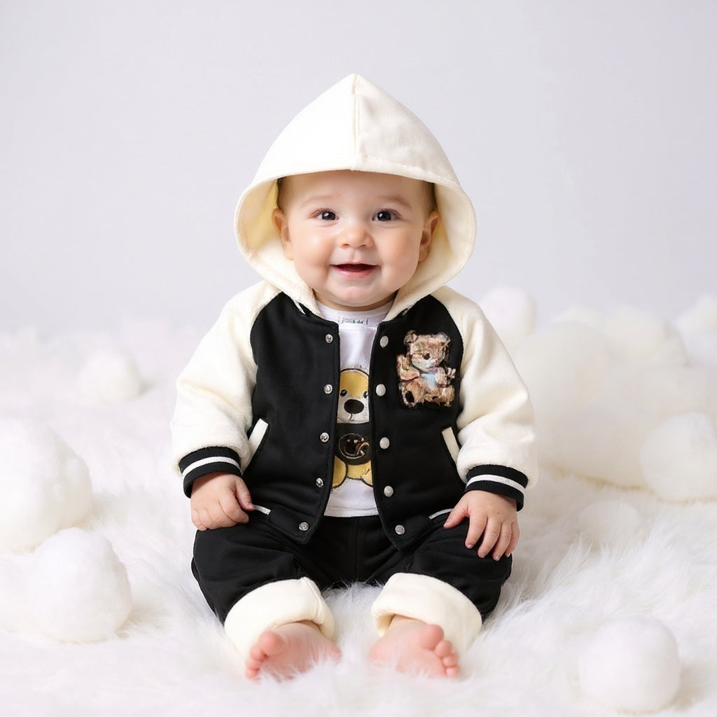🧸 Cute Teddy Hoodie Boys 3-Piece Co-ord Set 👕✨