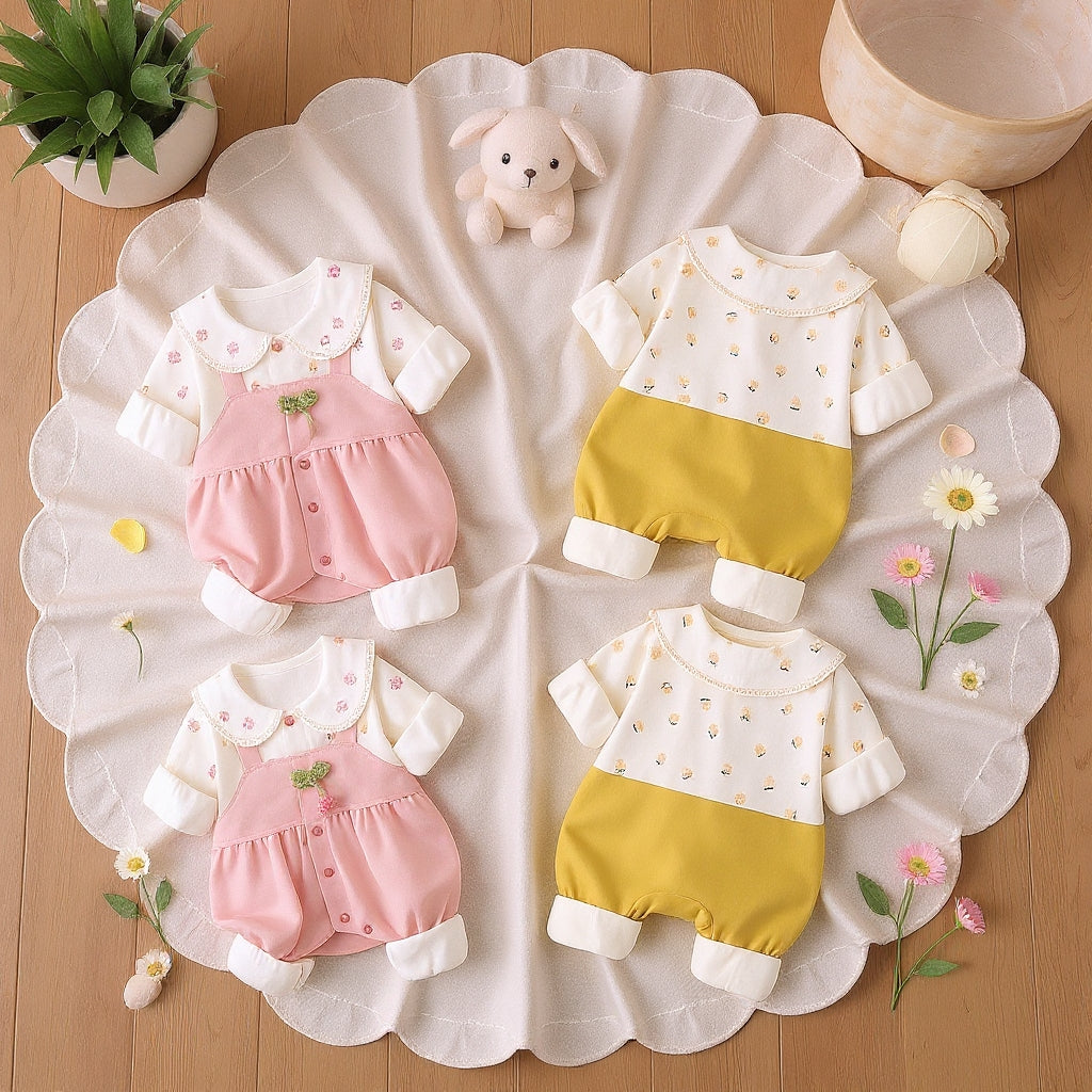Cute Summer Baby Romper Set – Soft Cotton Floral & Pink Outfit 🌼